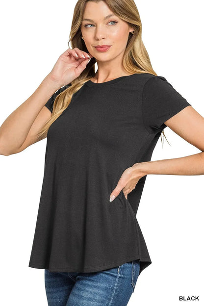 Zenana Flowy Round Hem Rayon Short Sleeve T-Shirt - Tigbul's Variety Fashion Shop