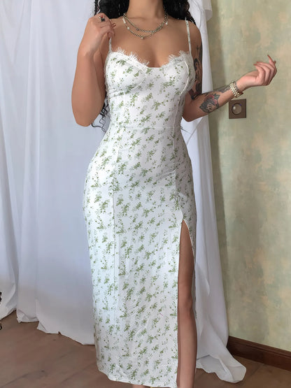 Split Printed Sweetheart Neck Cami Dress - Tigbul's Variety Fashion Shop