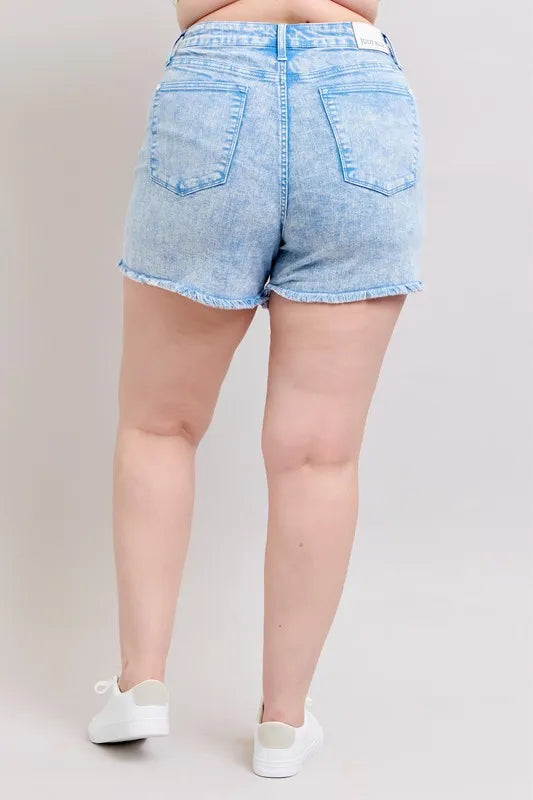 Judy Blue Plus Size Mid Rise Garment Dyed Denim Shorts - Tigbul's Variety Fashion Shop