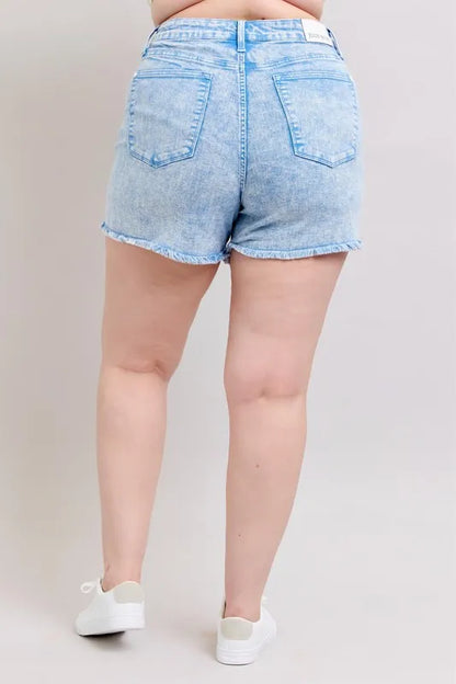 Judy Blue Plus Size Mid Rise Garment Dyed Denim Shorts - Tigbul's Variety Fashion Shop