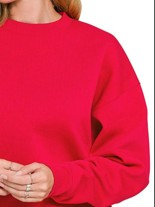 Zenana Fleece Crewneck Long Sleeve Sweatshirt - Tigbul's Variety Fashion Shop