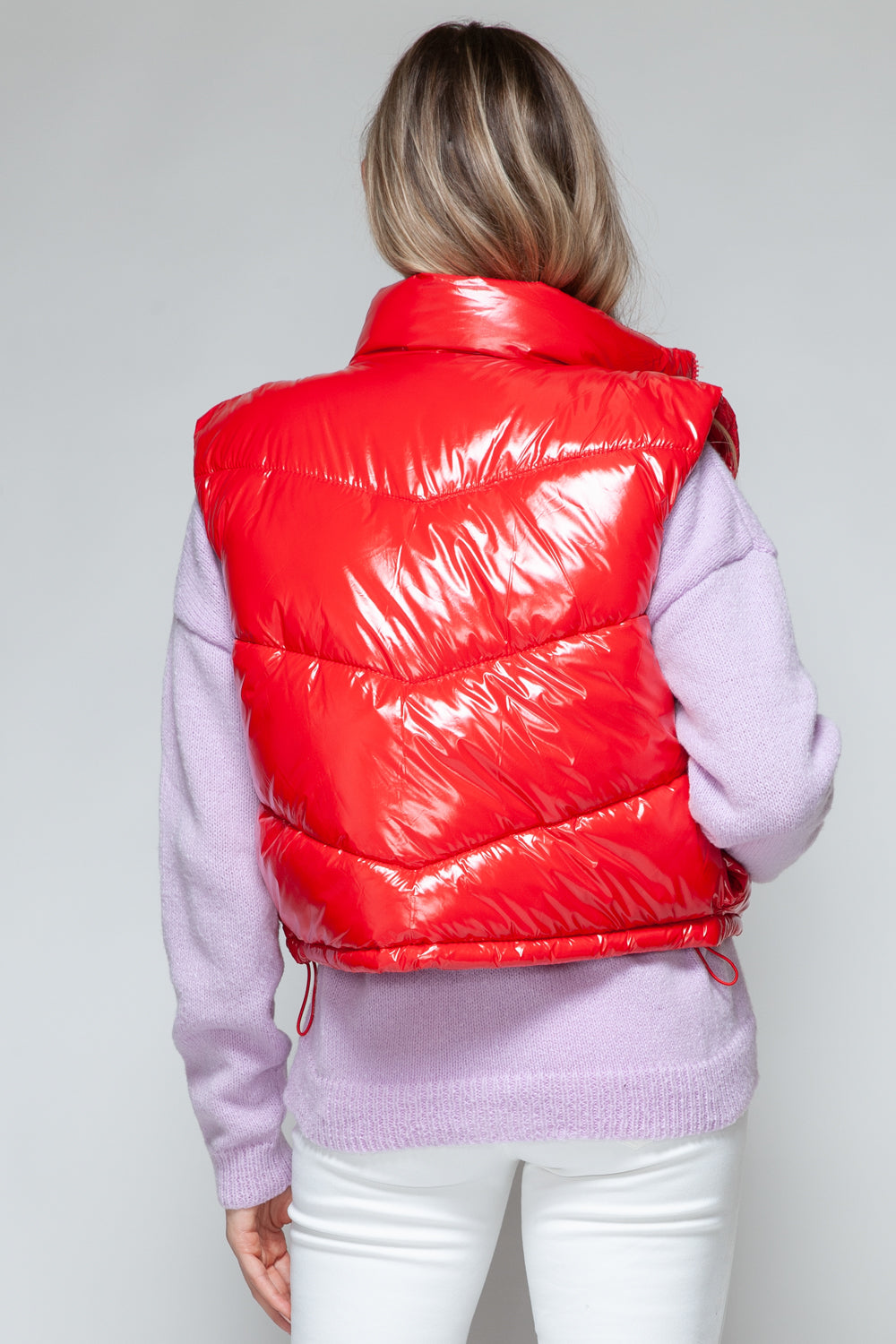 Red Zip Up Turtleneck Shiny Quilted Vest - Tigbul's Variety Fashion Shop