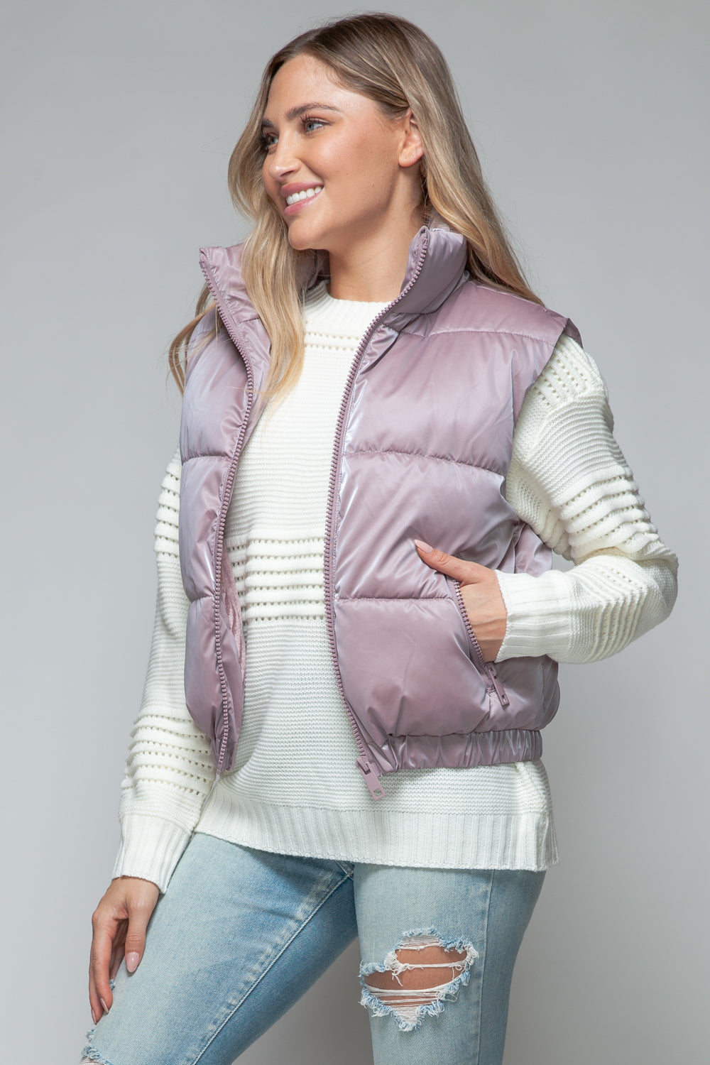 Dark Rose Fine Faux Fur Lining Quilted Vest - Tigbul's Variety Fashion Shop