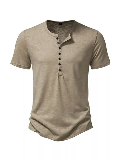 Men's Casual Button Detail Henley T-Shirt - Tigbuls Variety Fashion