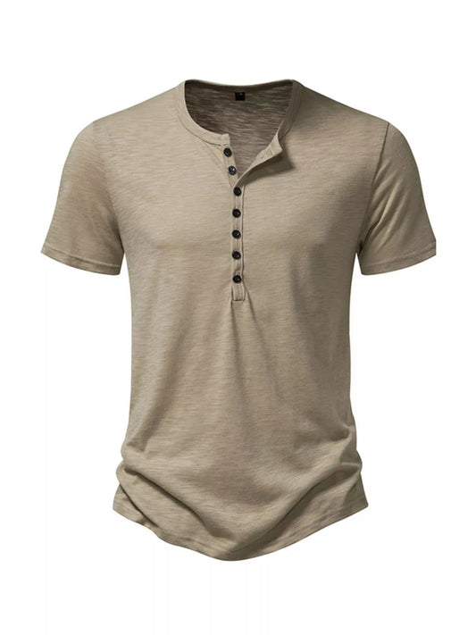 Men's Casual Button Detail Henley T-Shirt - Tigbuls Variety Fashion