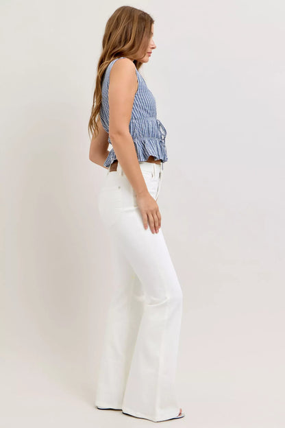 Judy Blue High-Waisted Tummy Control White Flare Jeans - Tigbul's Variety Fashion Shop