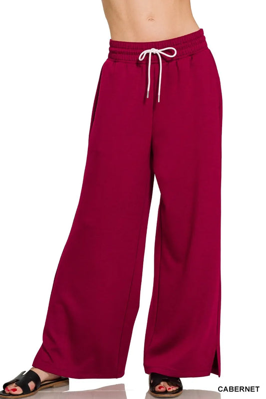 Burgundy Scuba Drawstring Pants - Tigbul's Variety Fashion Shop