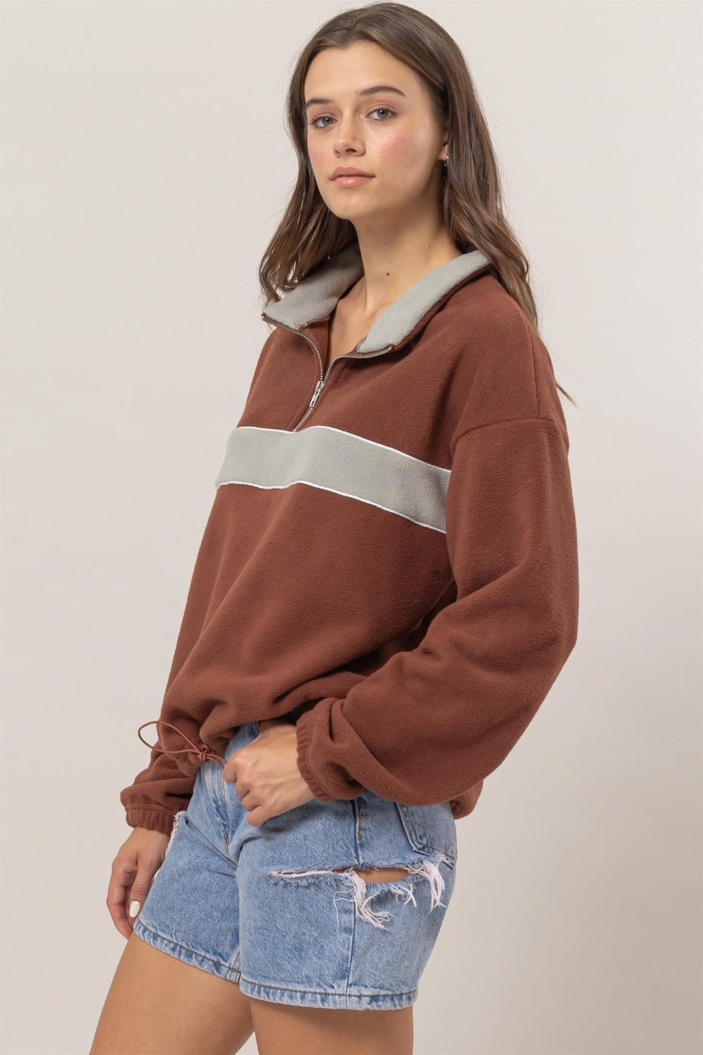 Fleece Color Block Half Zip Sweatshirt - Tigbul's Variety Fashion Shop