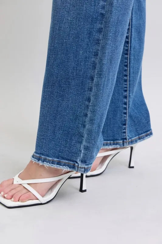 Judy Blue Full Size High Waist V-Front Vintage Wash Straight Jeans Plus Size - Tigbul's Variety Fashion Shop