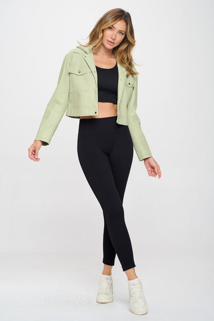 Coalition LA Snap Down Cropped Hooded Jacket - Tigbul's Variety Fashion Shop