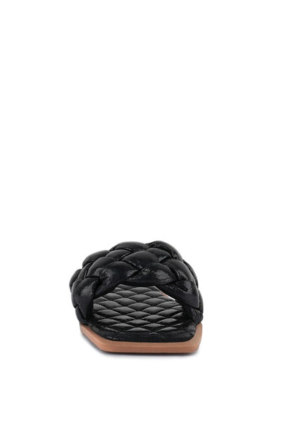MARCUE PATENT PU QUILTED SLIDES IN WOVEN STRAPS - Tigbul's Variety Fashion Shop