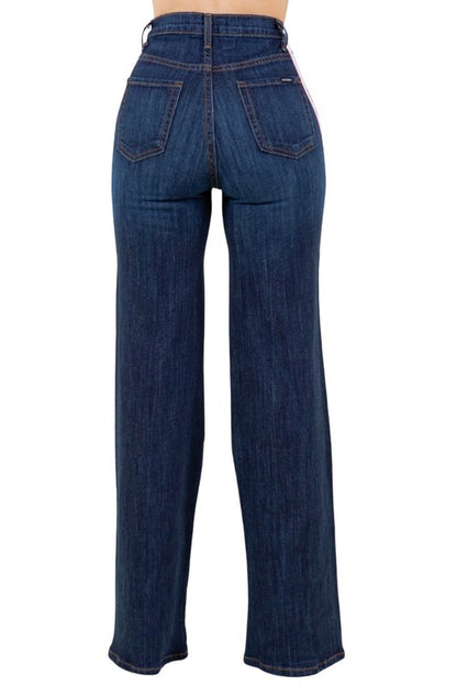 Wide Leg Jean with Stripe detail - Tigbul's Variety Fashion Shop