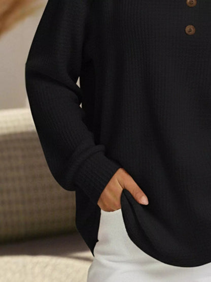 Full Size Textured Knit Decor Button Top Plus Size - Tigbul's Variety Fashion Shop