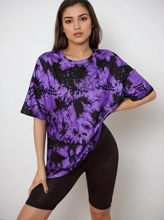 Tie-Dye Round Neck Short Sleeve T-Shirt - Tigbul's Variety Fashion Shop