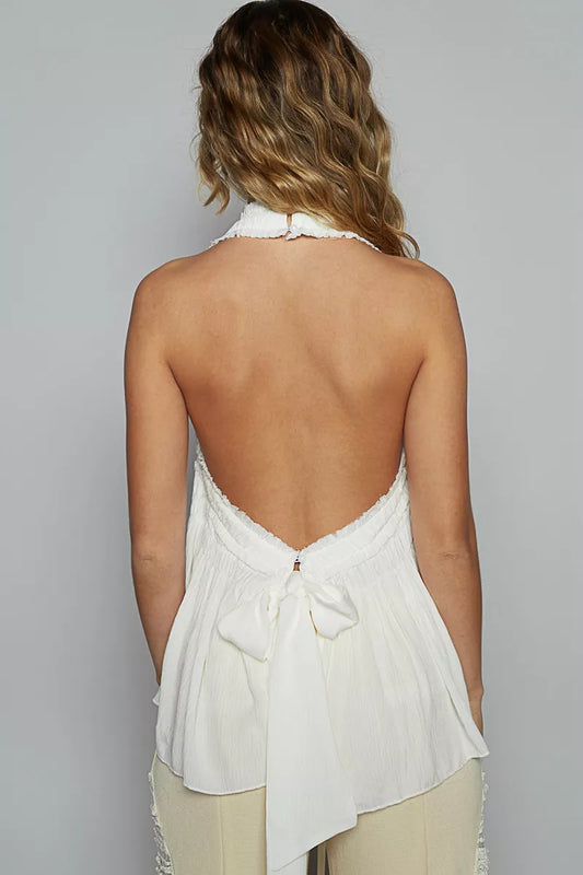 POL Backless Halter Sleeveless Top with Smocking Shirring Detail - Tigbul's Variety Fashion Shop