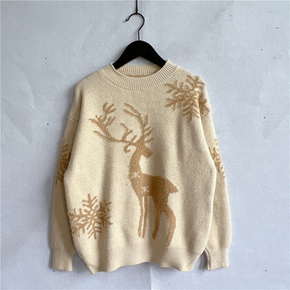 Reindeer and Snowflake Pattern Sweater - Tigbul's Variety Fashion Shop