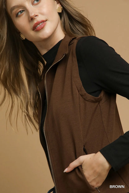 Umgee Zip-Front Fitted Vest with Pockets - Tigbul's Variety Fashion Shop