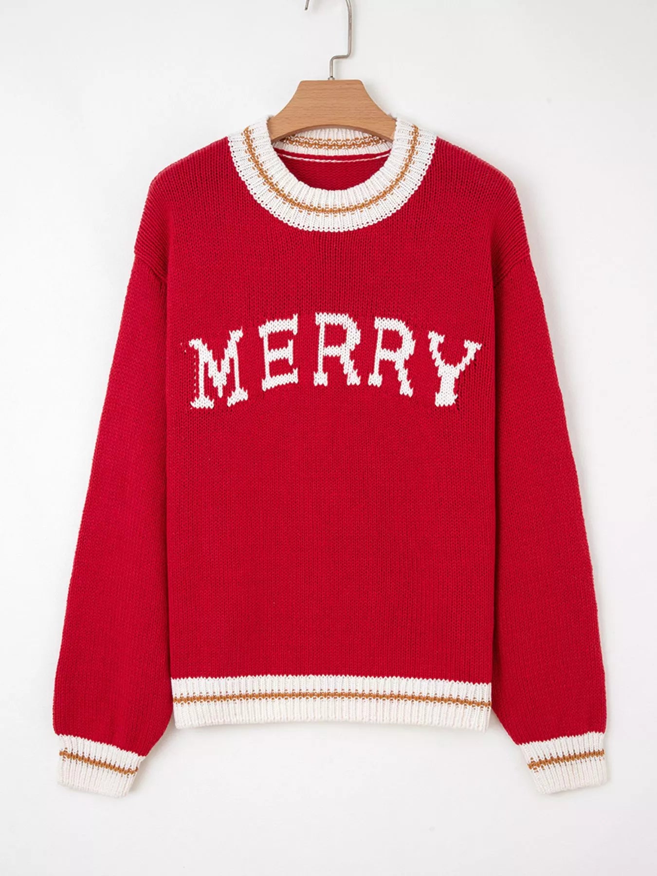 MERRY Contrast Edge Drop Shoulder Christmas Sweater - Tigbul's Variety Fashion Shop