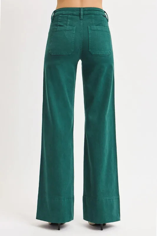 RISEN Full Size Tummy Control Mid Rise Wide Leg Jeans Plus Size - Tigbul's Variety Fashion Shop