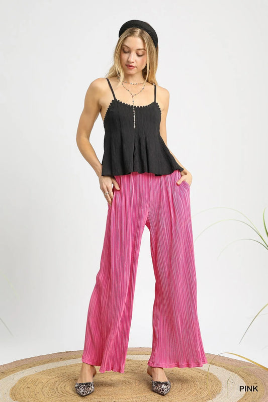 Umgee Wide Leg Textured Pants - Tigbul's Variety Fashion Shop
