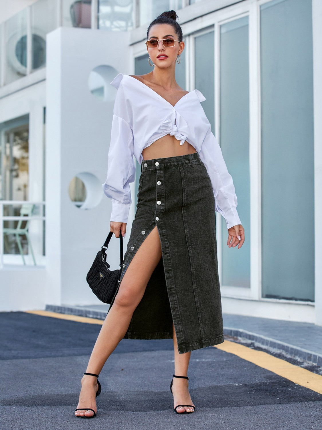 Button Down Denim Skirt - Tigbuls Variety Fashion