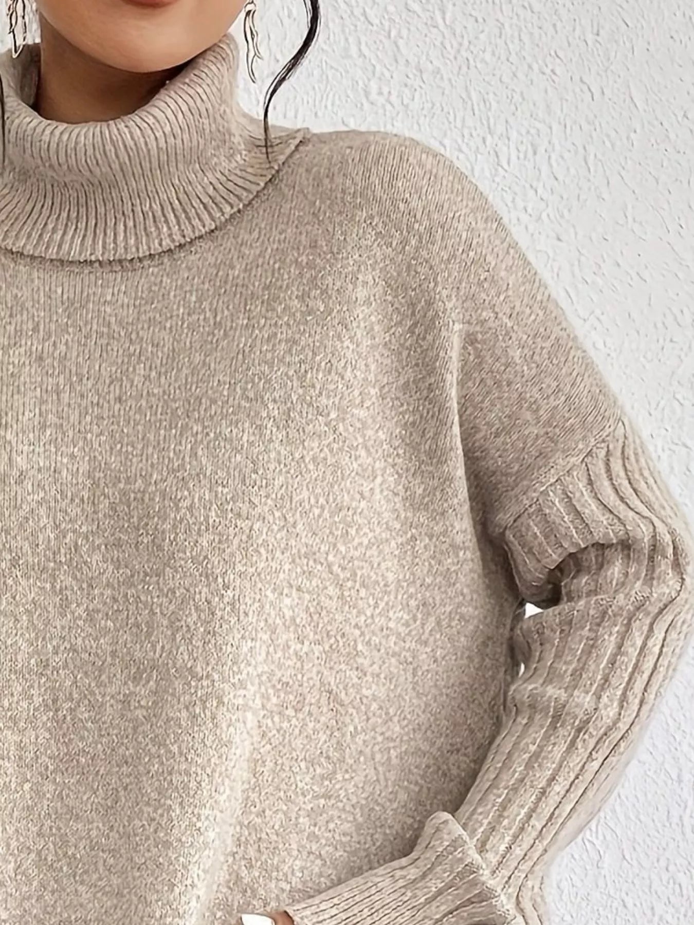 Turtleneck Dropped Shoulder Sweater - Tigbul's Variety Fashion Shop