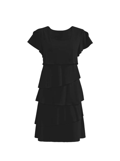 Casual Layered Round Neck Ruffled Sleeve Dress - Tigbul's Variety Fashion Shop