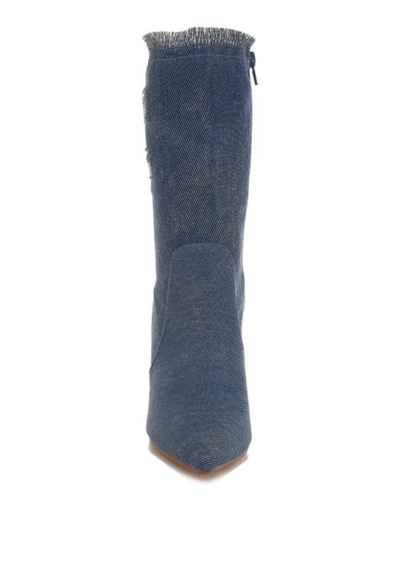 Himkok Distressed Denim Mid-Calf Boots - Tigbul's Variety Fashion Shop