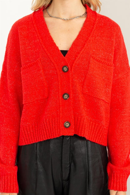 Button Front Cropped Cardigan Sweater - Tigbuls Variety Fashion