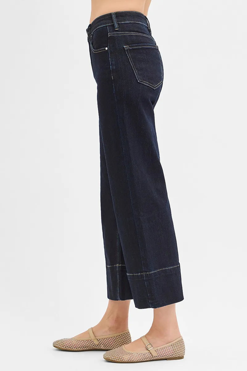 RISEN Tummy Control High Rise Crop Wide Seam Detailed Jeans - Tigbul's Variety Fashion Shop