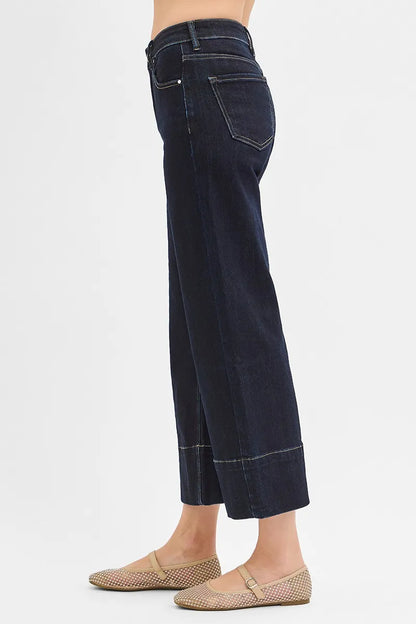 RISEN Tummy Control High Rise Crop Wide Seam Detailed Jeans - Tigbul's Variety Fashion Shop