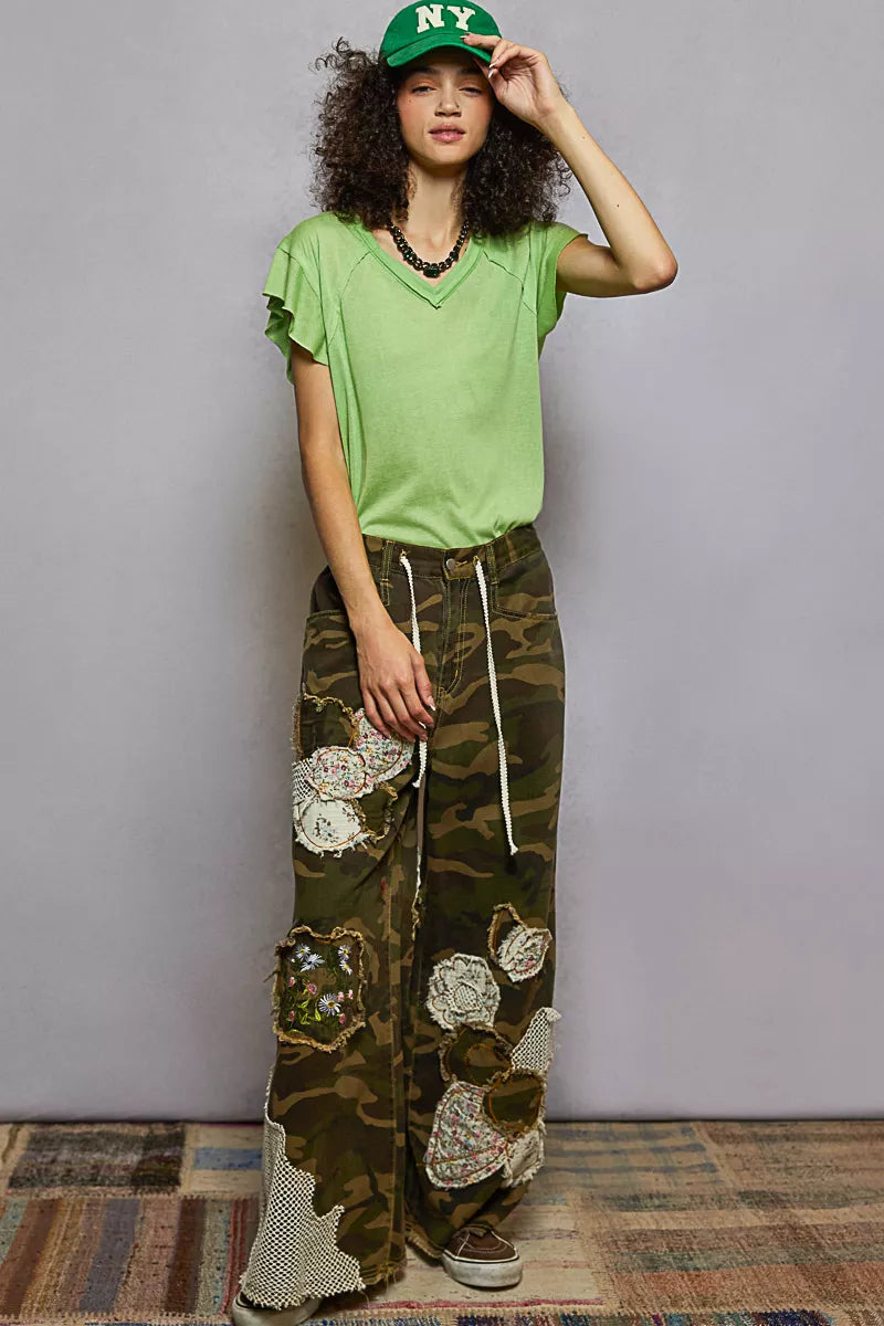 POL V-Neck Short Sleeve T-Shirt with Ruffle Sleeve - Tigbul's Variety Fashion Shop