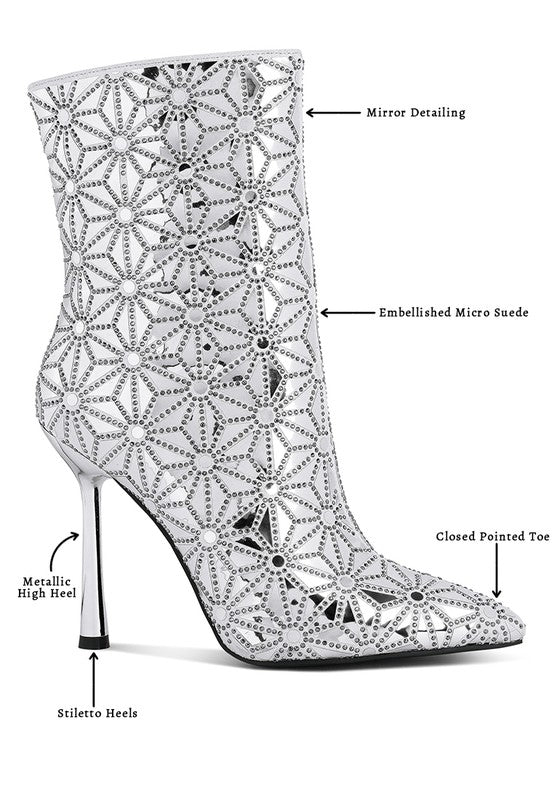 Precious Mirror Embellished High Ankle Boots - Tigbul's Variety Fashion Shop