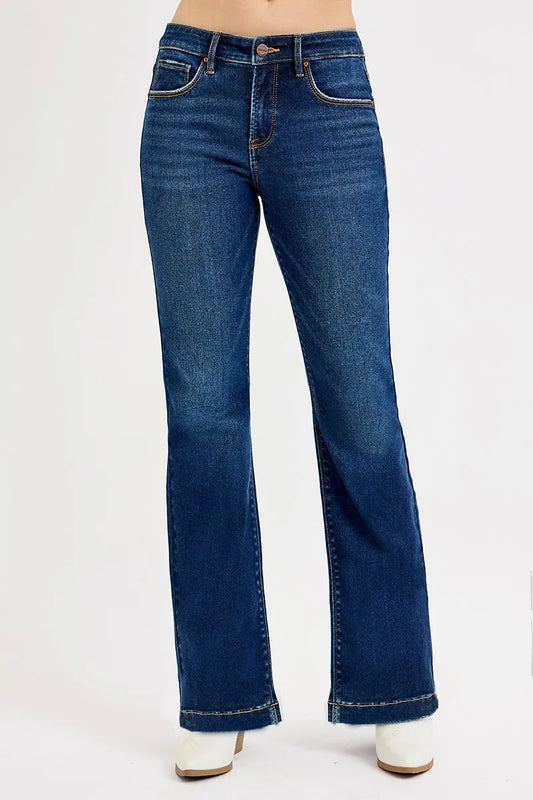 RISEN Full SIze Tummy Control Mid Rise Flare Jeans Plus SIze - Tigbul's Variety Fashion Shop