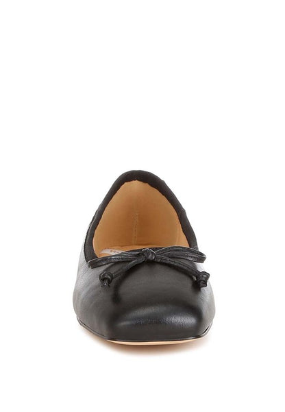 Lutten Genuine Leather Square -Toe Bow Ballerinas - Tigbul's Variety Fashion Shop