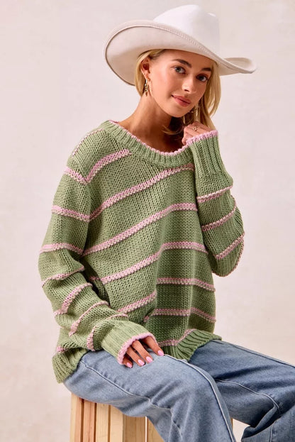 BiBi Striped Long Sleeve Sweater - Tigbul's Variety Fashion Shop