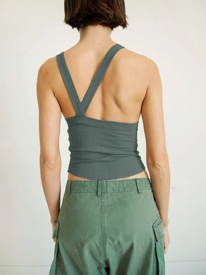 Asymmetrical Back Ribbed Crop Tank Top - Tigbul's Variety Fashion Shop