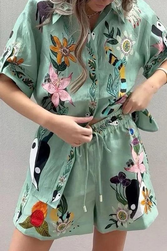 Tropical Paradise Floral Print Shirt and Shorts Set - Tigbul's Variety Fashion Shop
