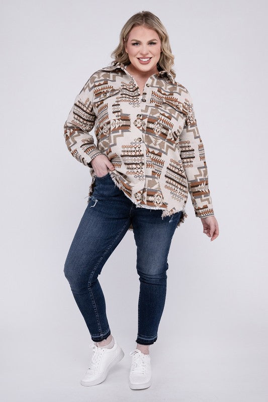 Plus Size Aztec Western Shacket - Tigbul's Variety Fashion Shop