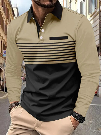 Men's Collared Neck Long Sleeve Striped Polo - Tigbul's Variety Fashion Shop