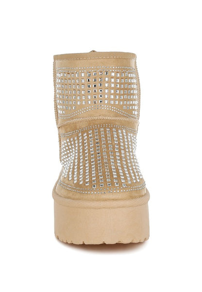 Xoras Chunky Rhinestones Ankle Boots - Tigbul's Variety Fashion Shop