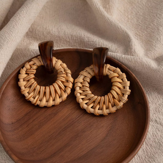 Bohemian Rattan Woven Hoop Earrings - Tigbul's Variety Fashion Shop
