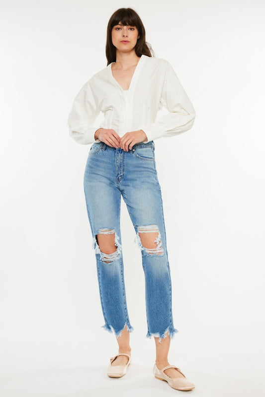 Kancan Distressed Frayed Hem Cropped Jeans - Tigbul's Variety Fashion Shop