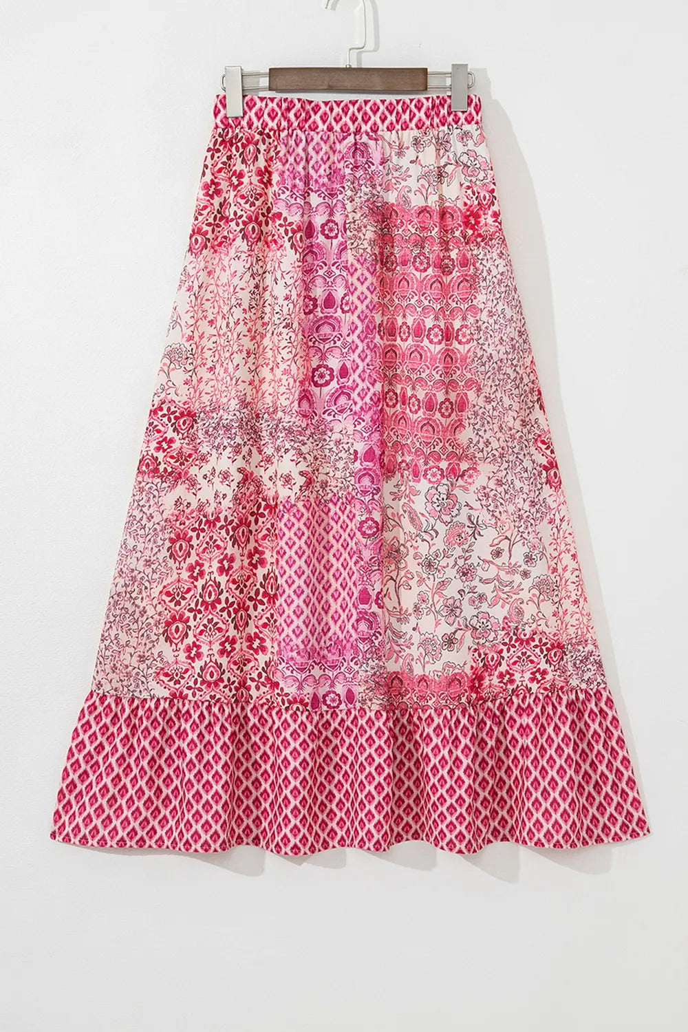 Printed Tassel Drawstring Pink High Waist Maxi Skirt - Tigbul's Variety Fashion Shop