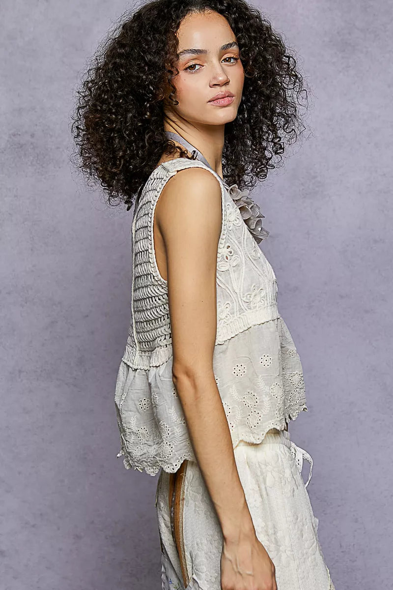 Sleeveless Crochet Top with Scalloped Border Accents - Tigbul's Variety Fashion Shop