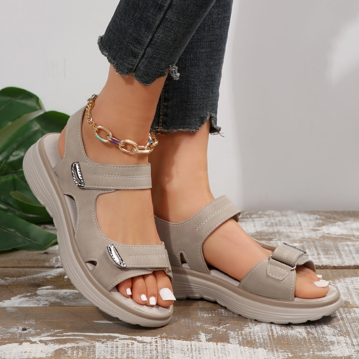 Women's Velcro Open Toe Sandals - Tigbul's Variety Fashion Shop