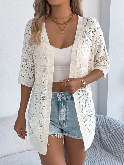 Openwork Open Front Half Sleeve Cardigan - Tigbul's Variety Fashion Shop