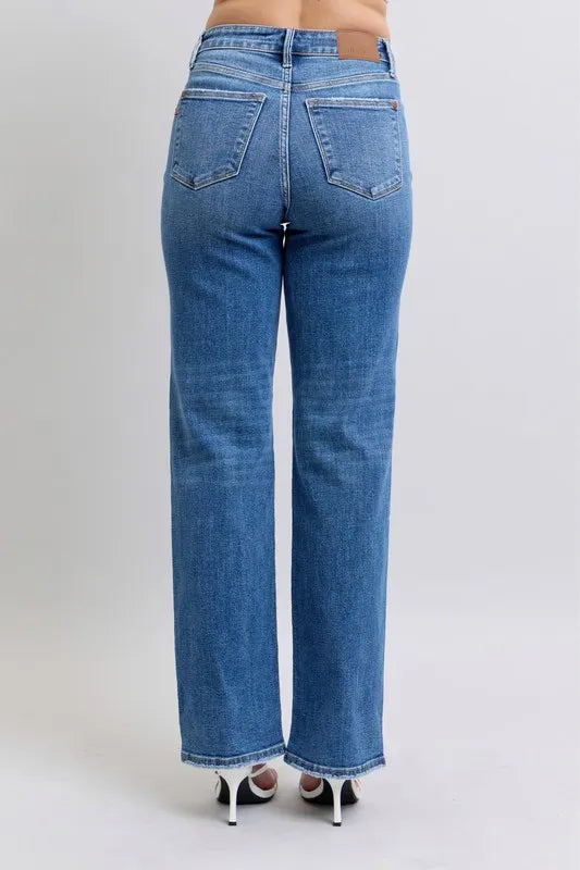 Judy Blue Full Size High Waist V-Front Vintage Wash Straight Jeans Plus Size - Tigbul's Variety Fashion Shop