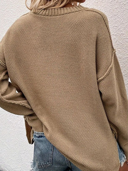 Button Detail Long Sleeve Knit Top - Tigbul's Variety Fashion Shop
