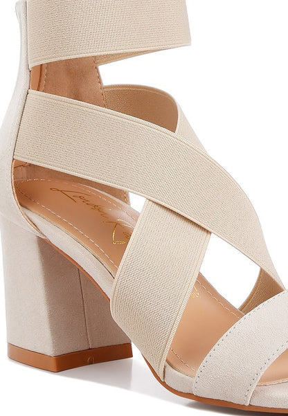 Benicia Elastic Strappy Block Heel Sandals - Tigbul's Variety Fashion Shop